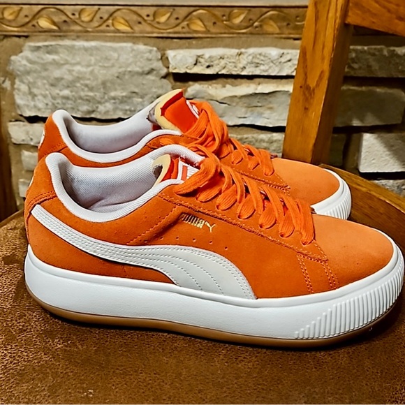Puma Shoes - Women’s Puma Suede Mayu Perforated Platform Lace-Up Sneaker In Orange
